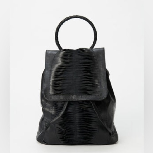 Black Leather Women\'s Backpack with Textured Front Panel main image 8